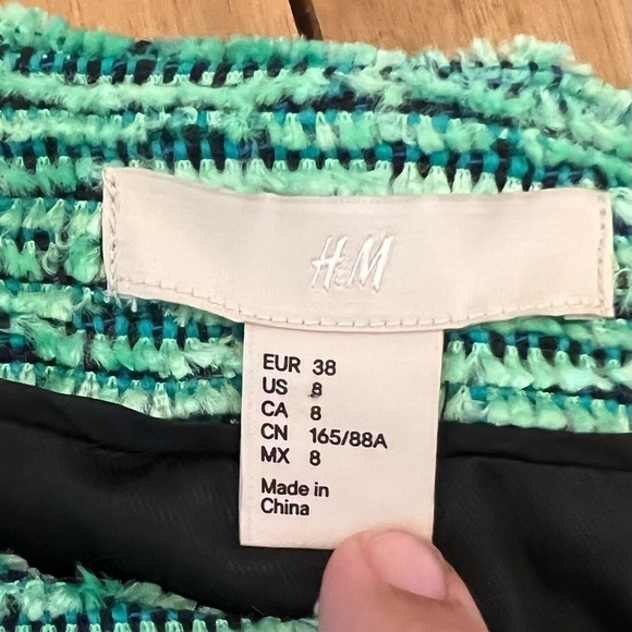 H&M Bright Green Jacquard Weave Fuzzy 3/4 Sleeve Open Front Jacket Sz 8 - Picture 5 of 9
